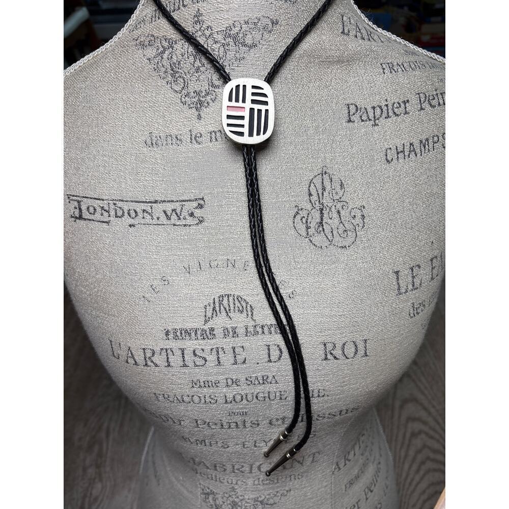 Symbolic Geometric Bolo Tie | Pink & Black Trigram-Inspired Western Art